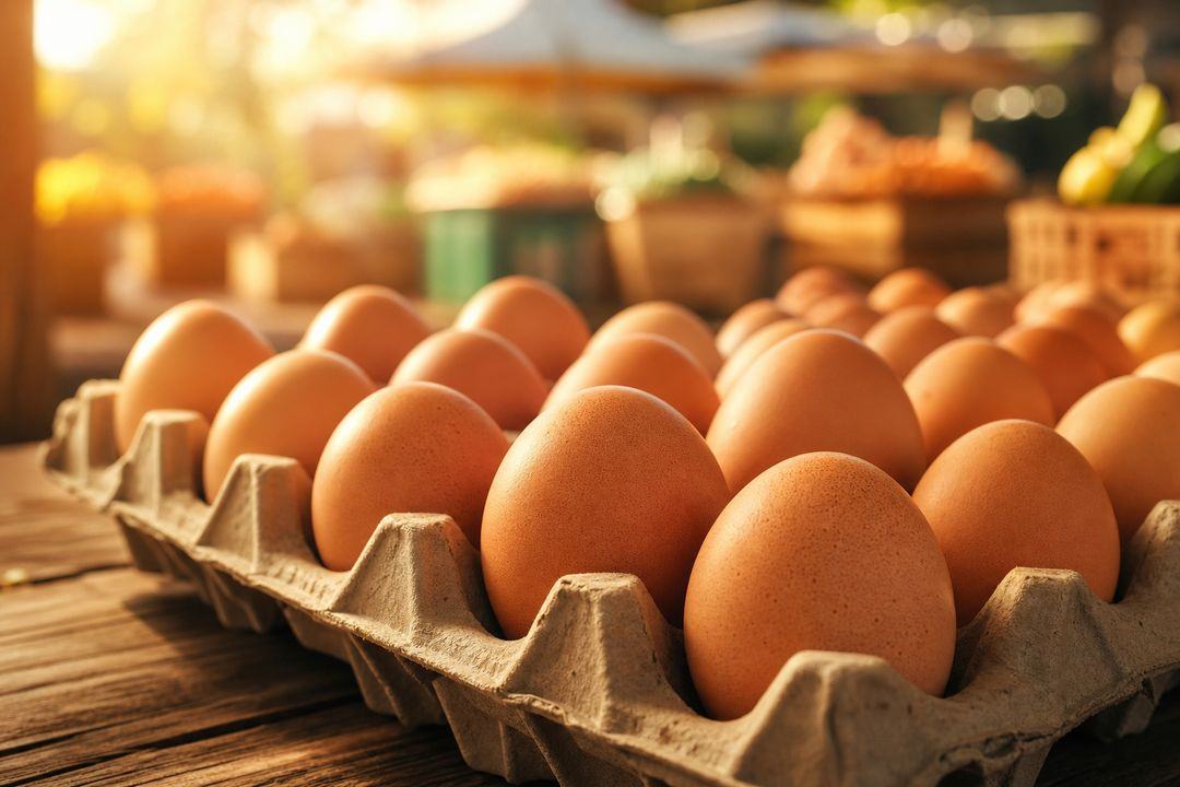 Close-up of fresh brown eggs in a tray